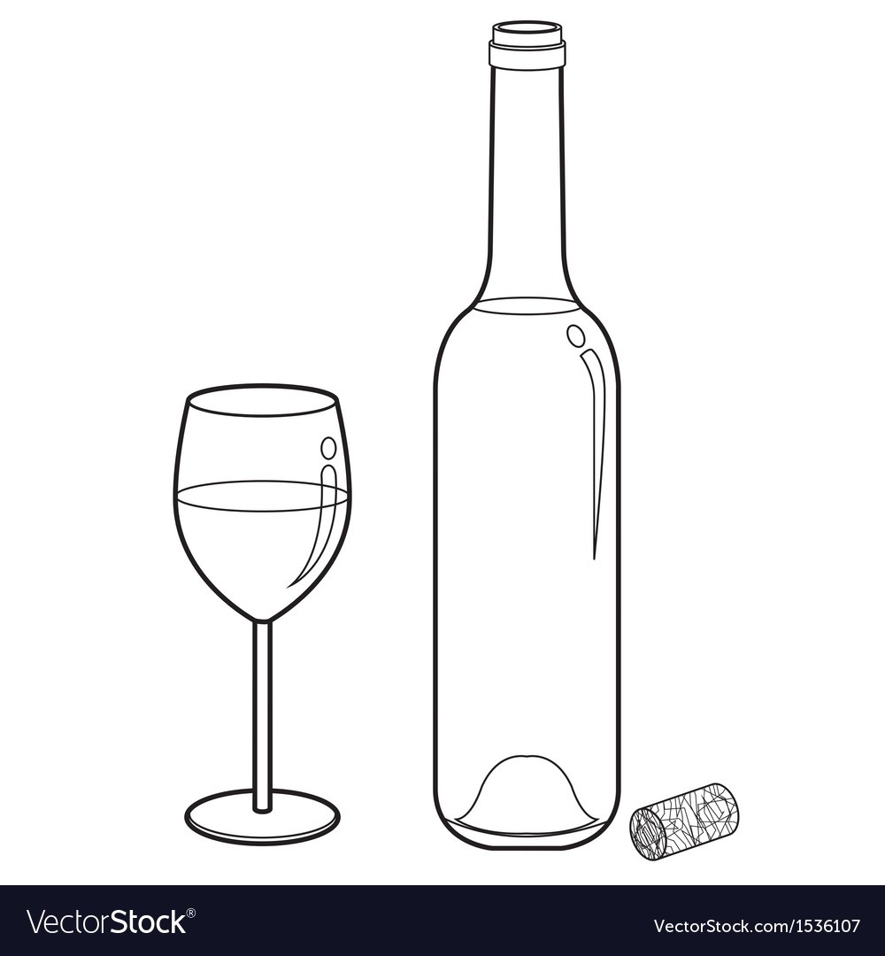 Бутылка вина и бокал контур
