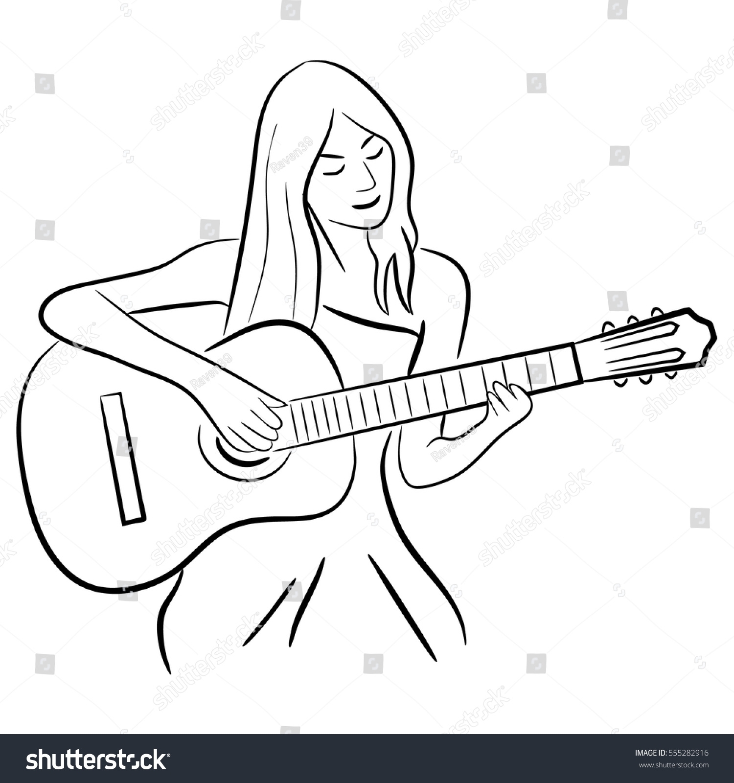 Набросок девушка с гитарой