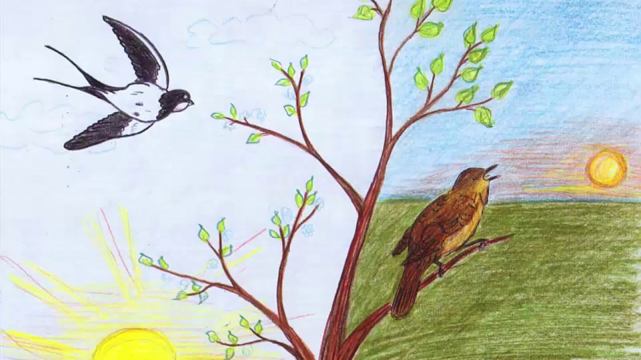 Рисунок на тему весенние птицы