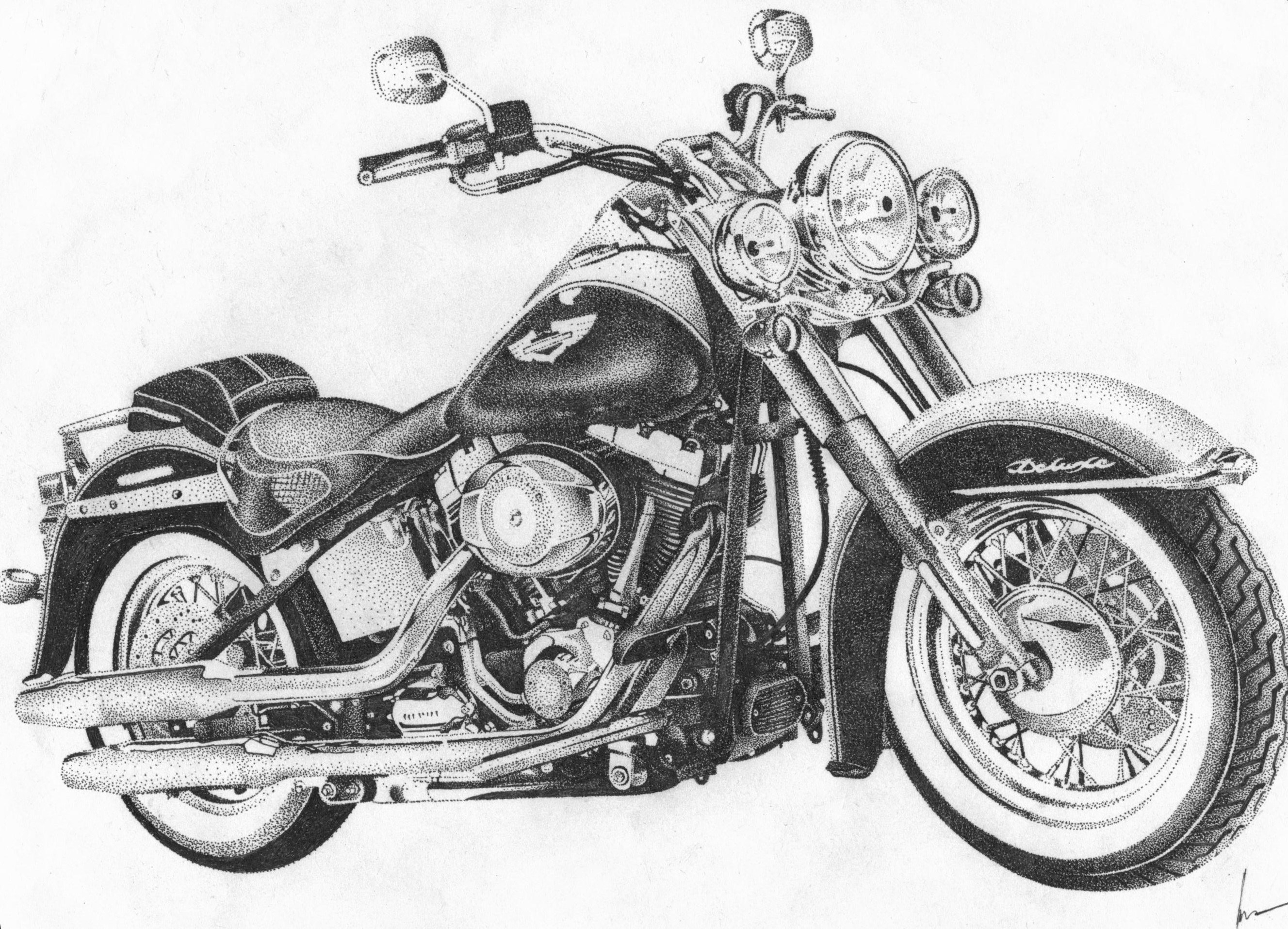 Харлей Дэвидсон мотоцикл гравюра