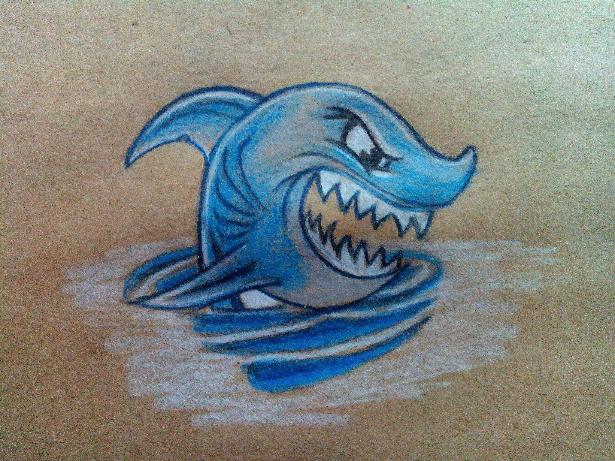 Акула рисунок карандашом цветной