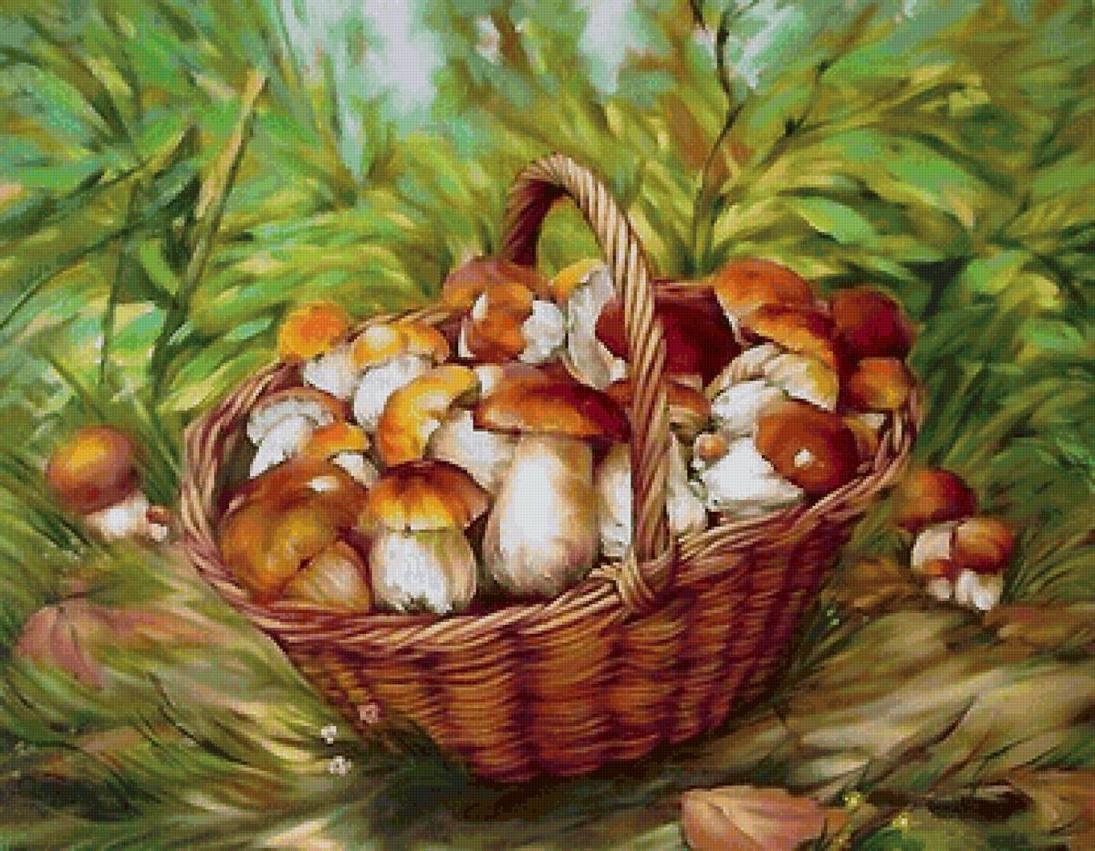 Картина грибы в корзине