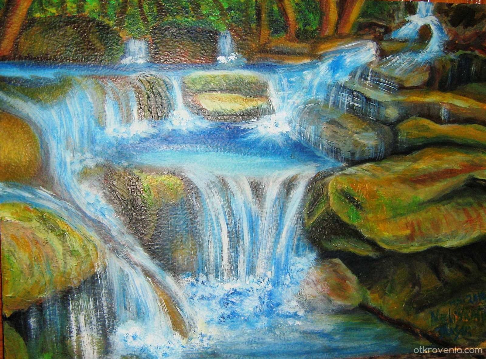 Водопад рисунок пастелью