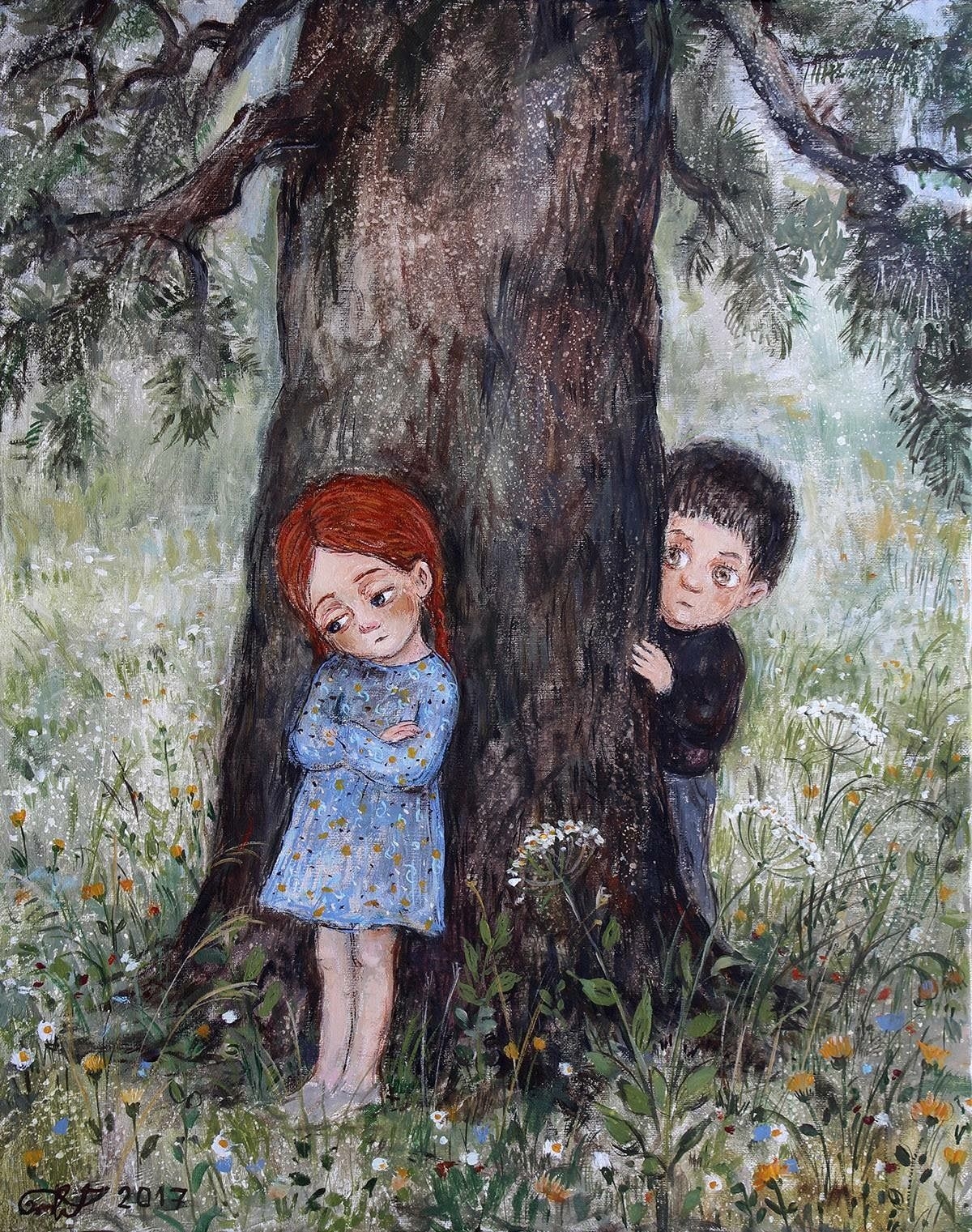Картины Нино Чакветадзе мальчик и девочка