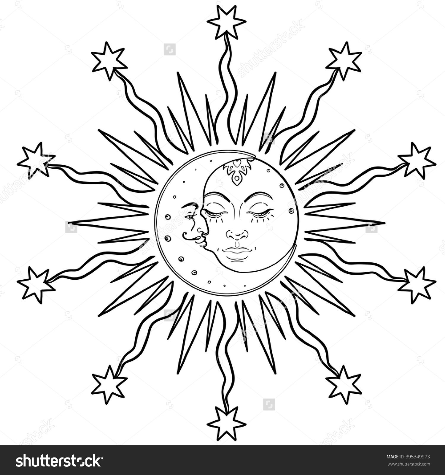 Солнце и месяц контур