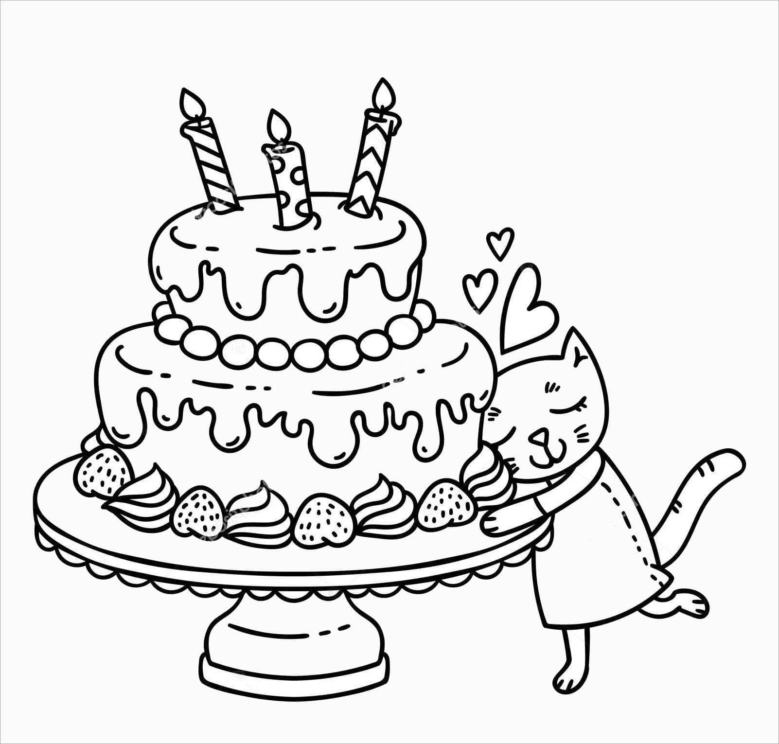 Торт на день рождение раскраска с котом