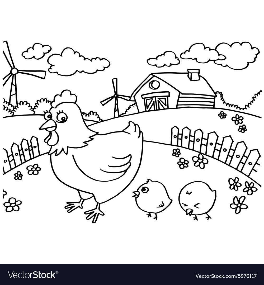 Раскраски ферма цыплята