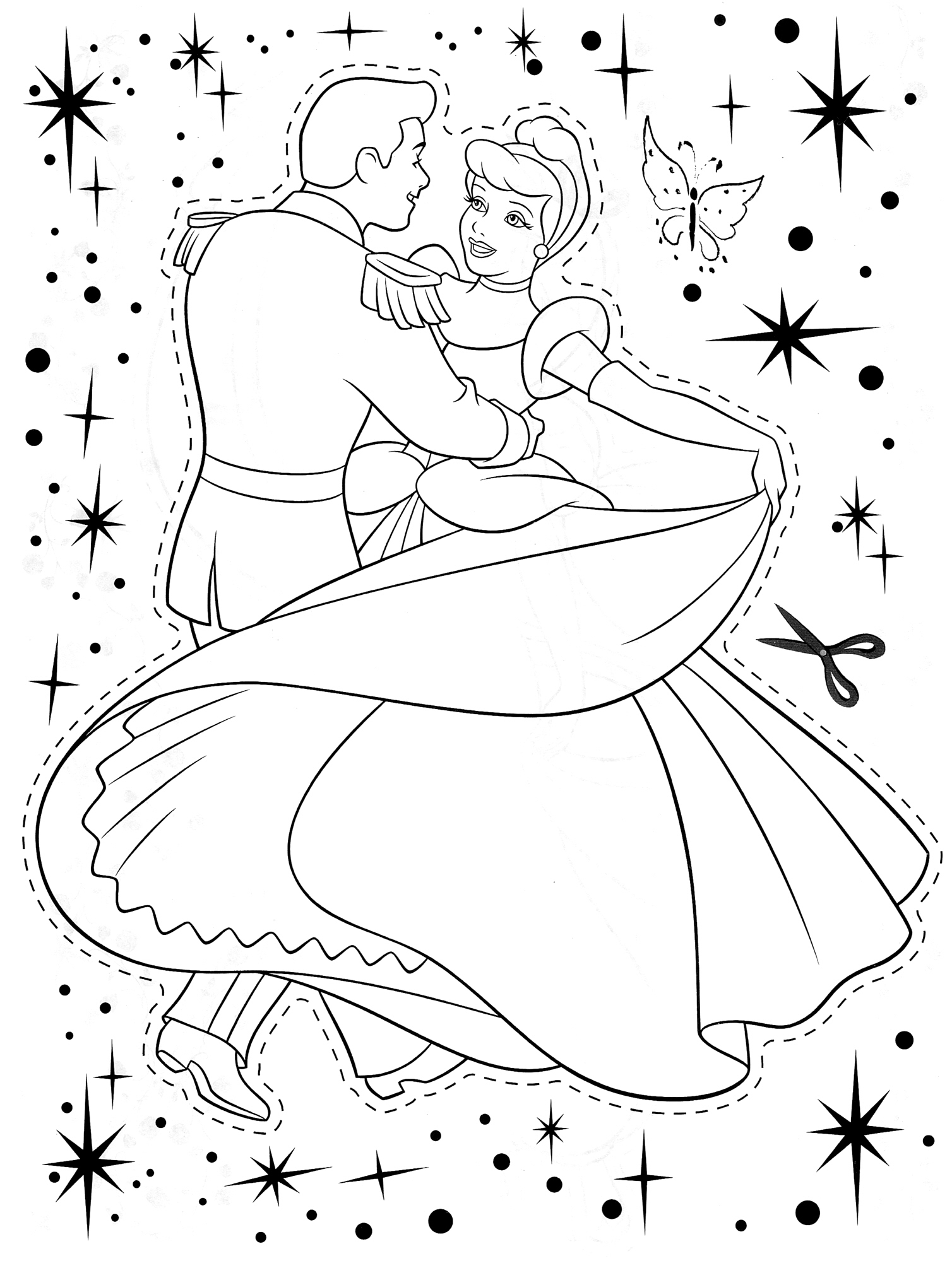 Раскраска принцесса Золушка Новогодняя