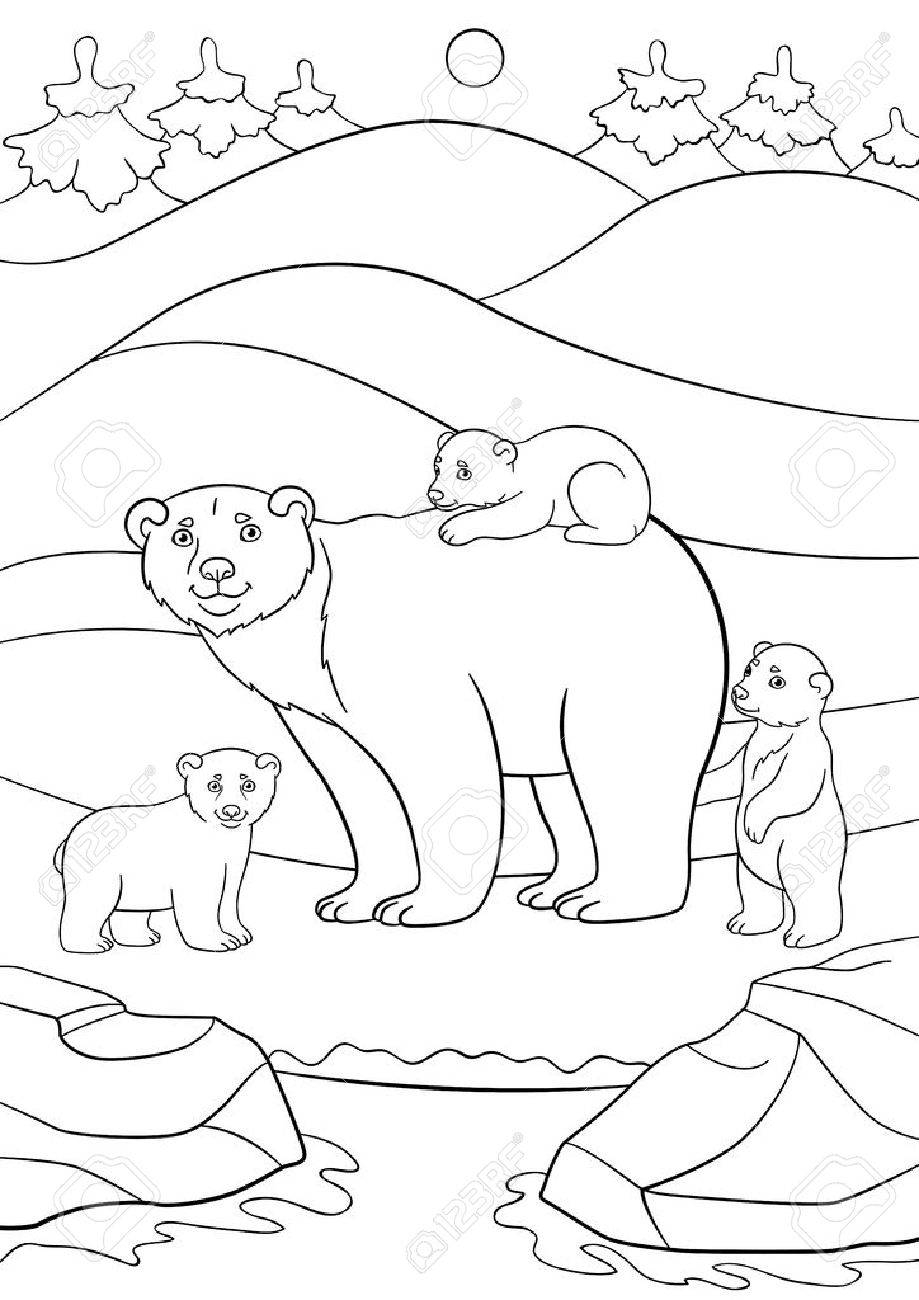 Раскраска белый Медвежонок на льдине для детей