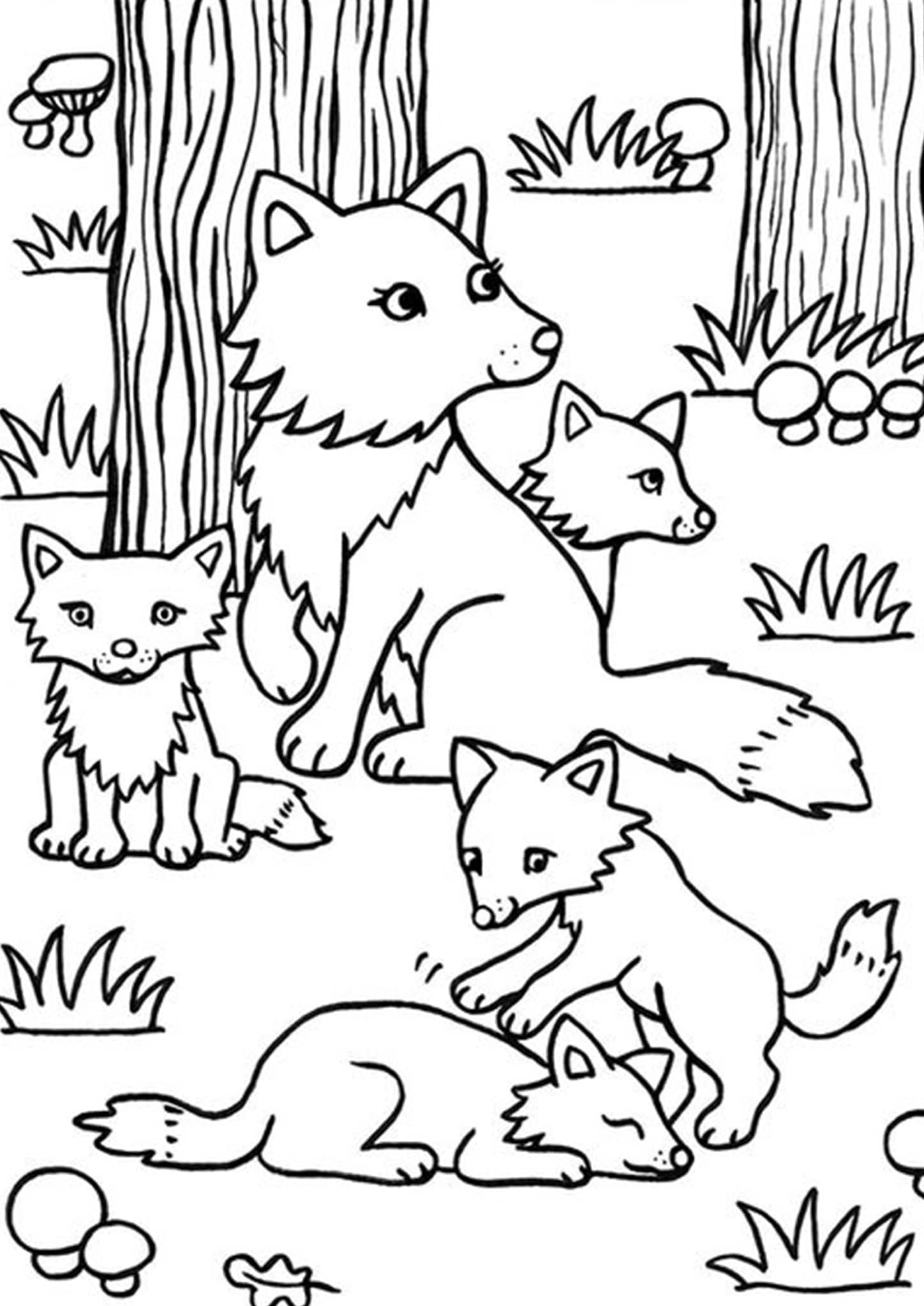 Раскраска лес с животными для детей