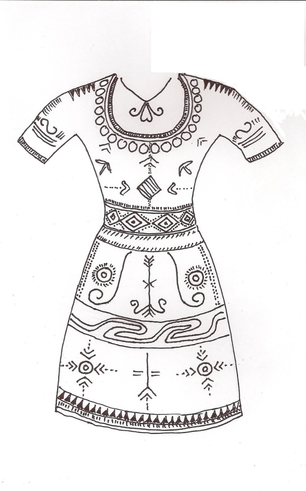 Эскиз женской одежды в фольклорном стиле