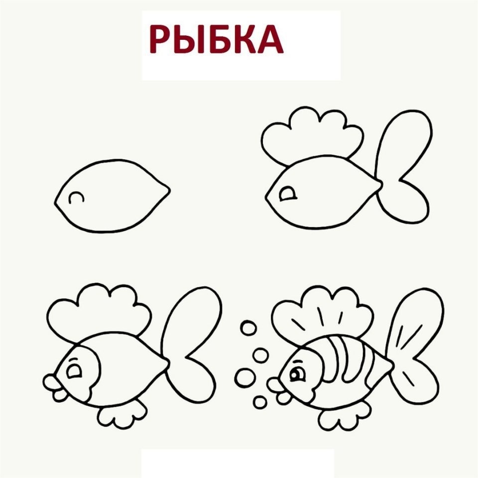 Поэтапное рисование рыбы для детей