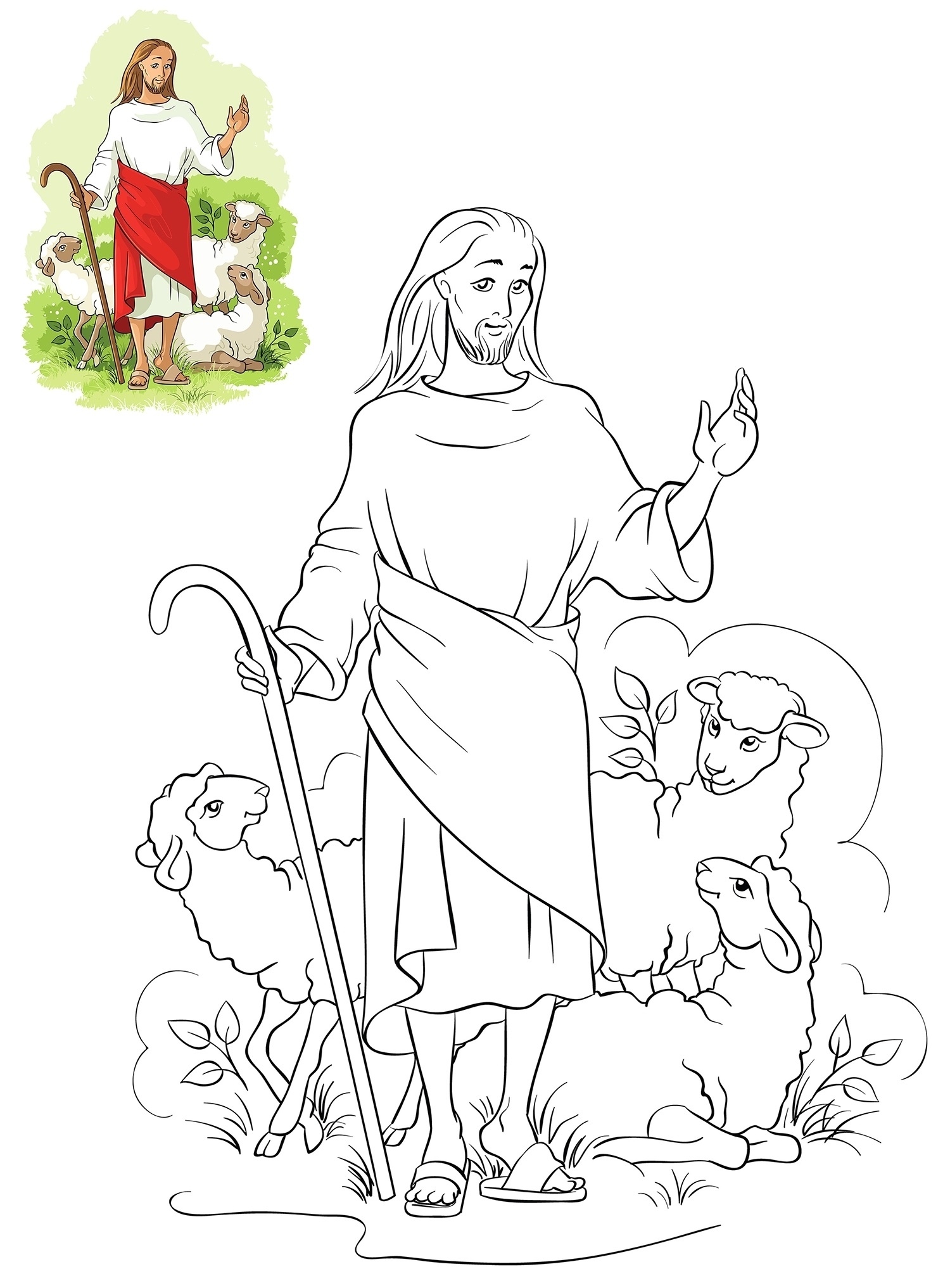 Раскраска для детей добрый Пастырь