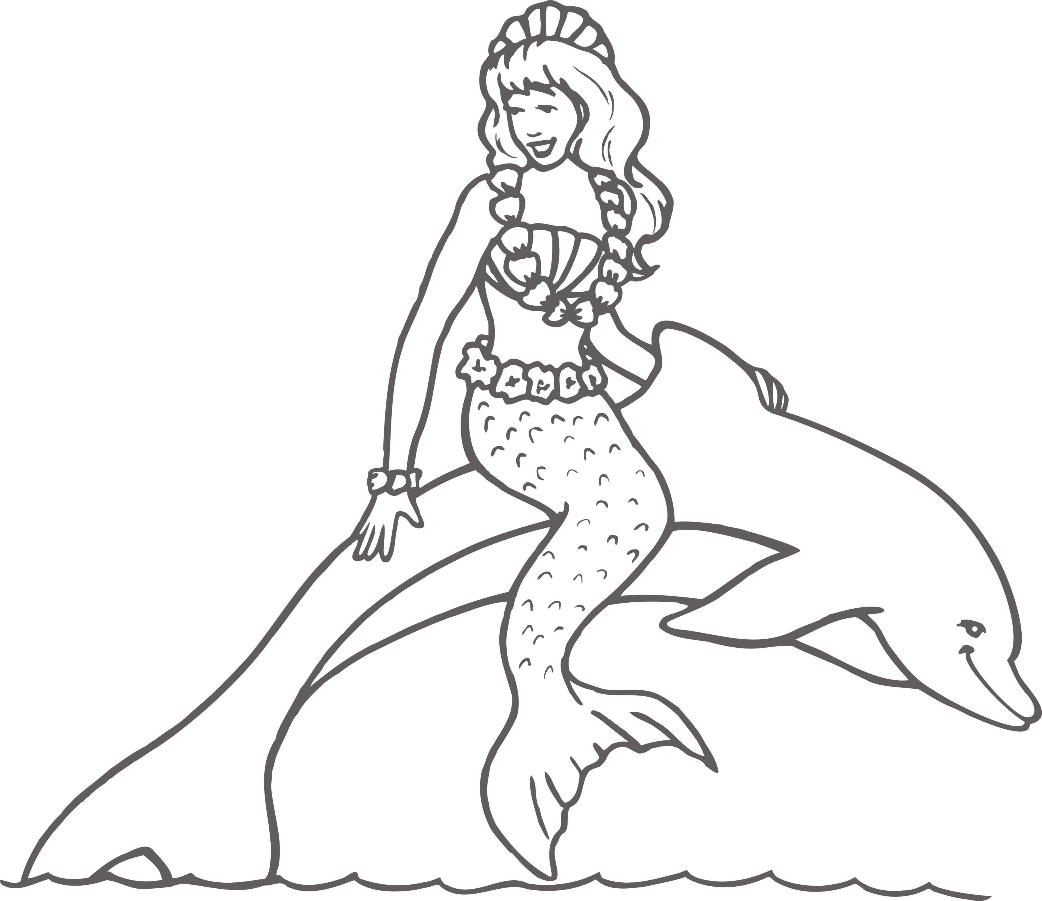Раскраска для девочек Барби Русалка Дельфин