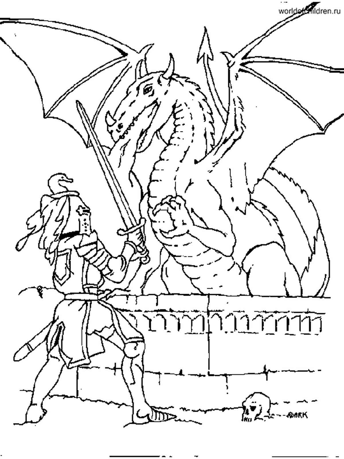 Раскраска дракон принцесса и рыцарь