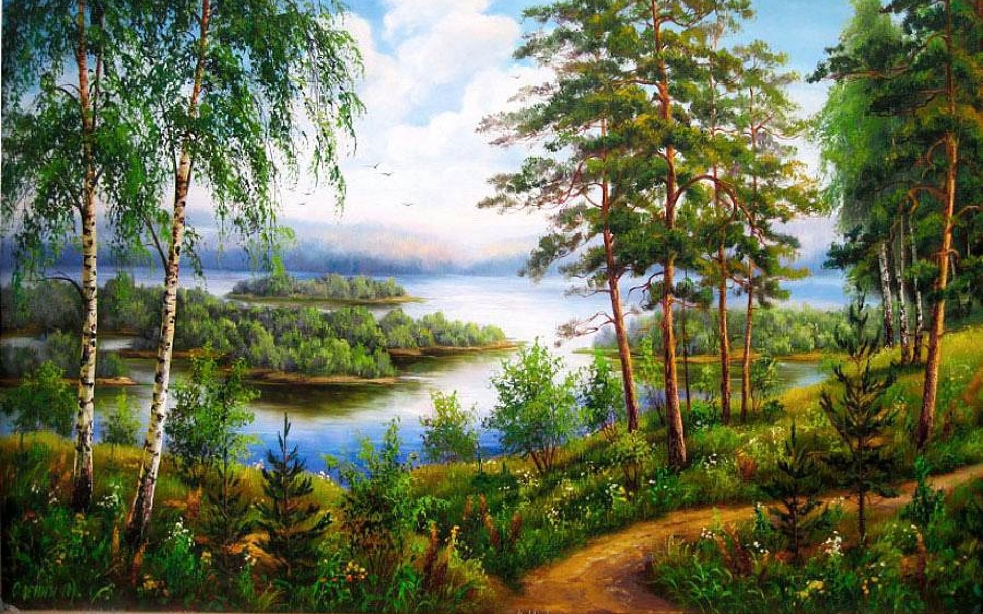 Пейзажи березы река художницы Шарыгиной Ирины