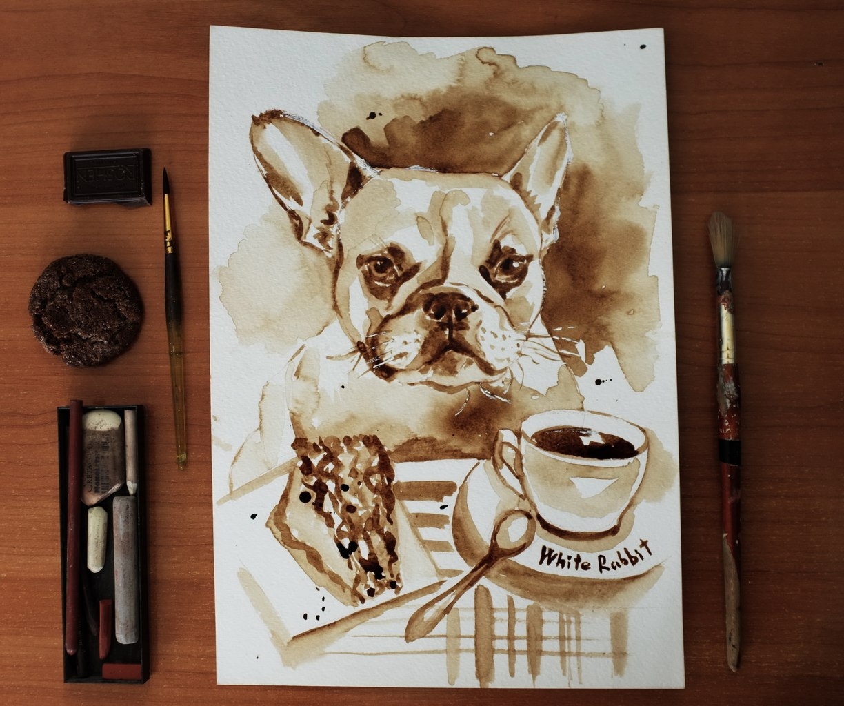 Рисование кофе на бумаге