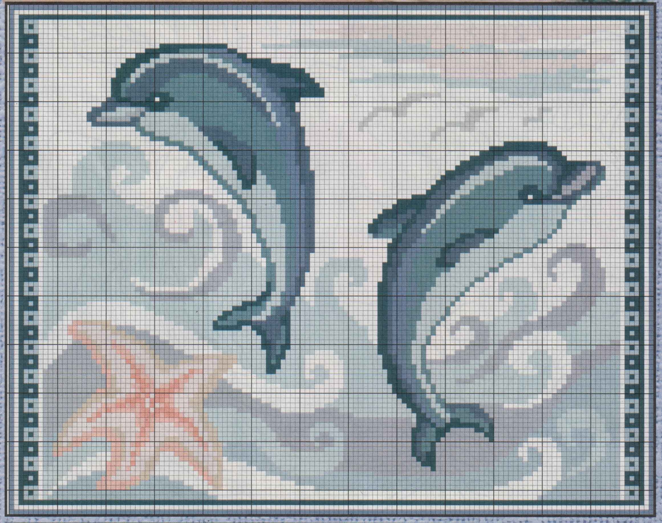 Вышивка дельфины крестиком