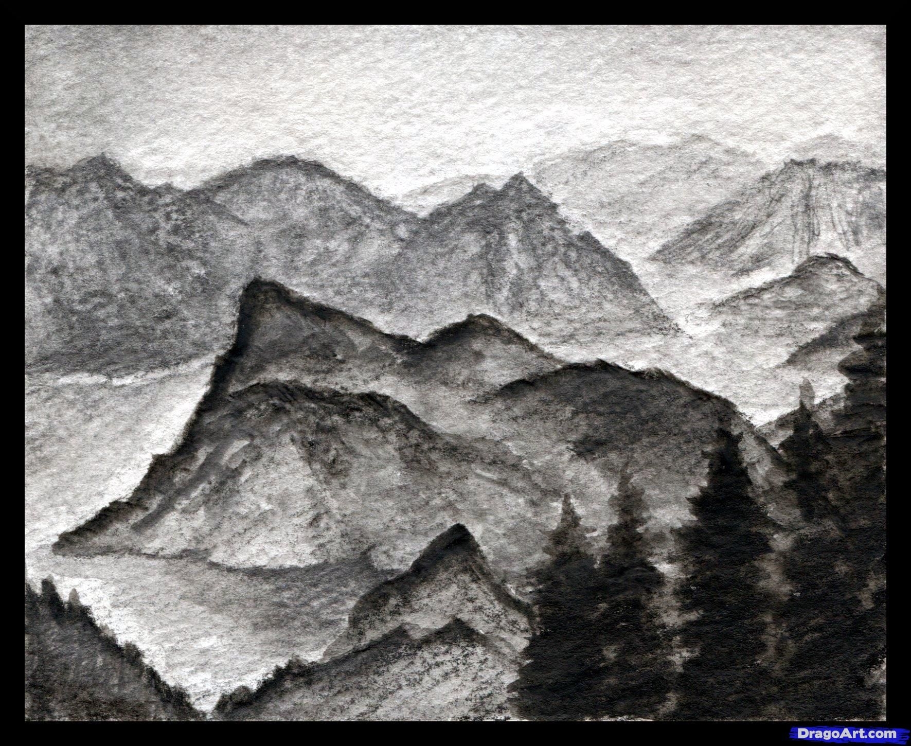 Живопись карандашом горы