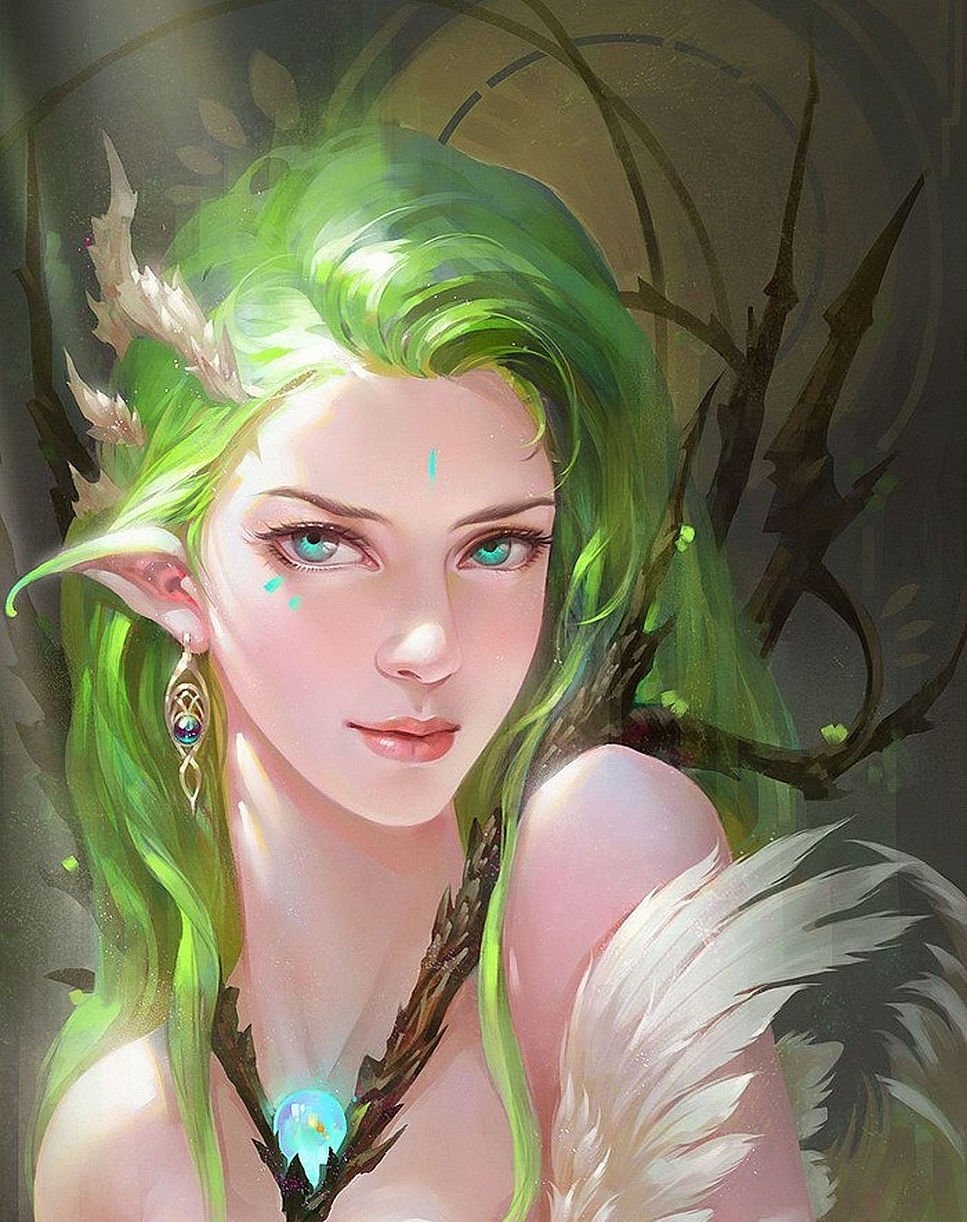 Зелёноволосая эльфийка