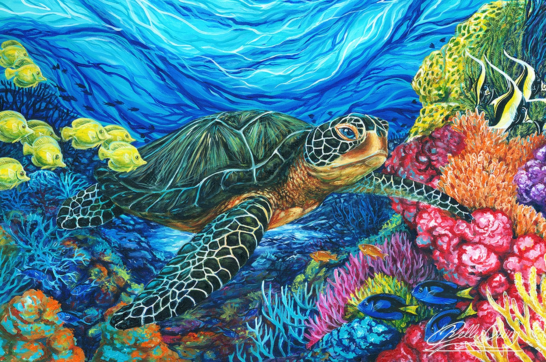 Подводный пейзаж с черепахой