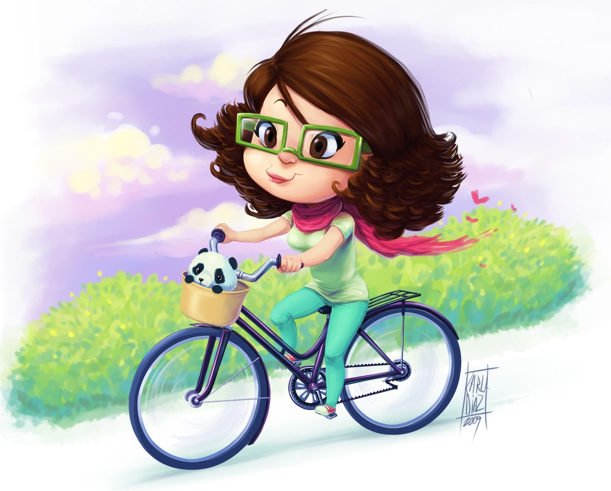 Девочка на велосипеде мультяшная