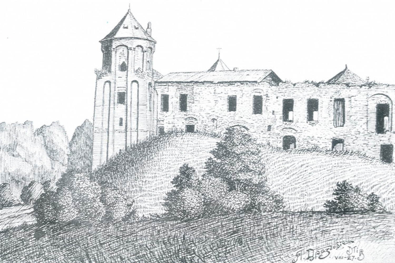 Мирский замок Беларусь рисунок