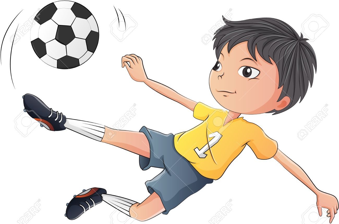 Мальчик играет в футбол мультяшный