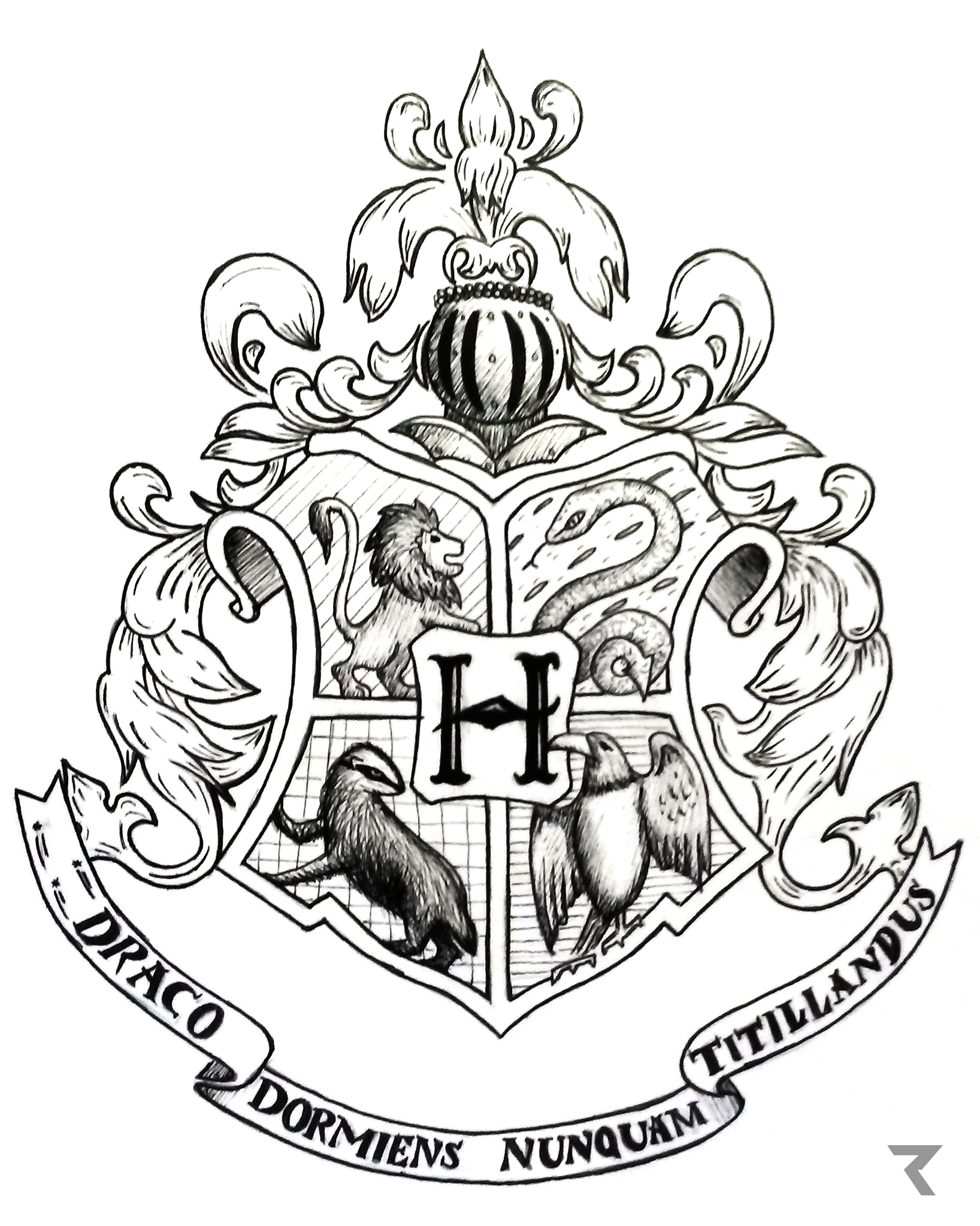 Гарри Поттер Факультет Слизерин герб чб