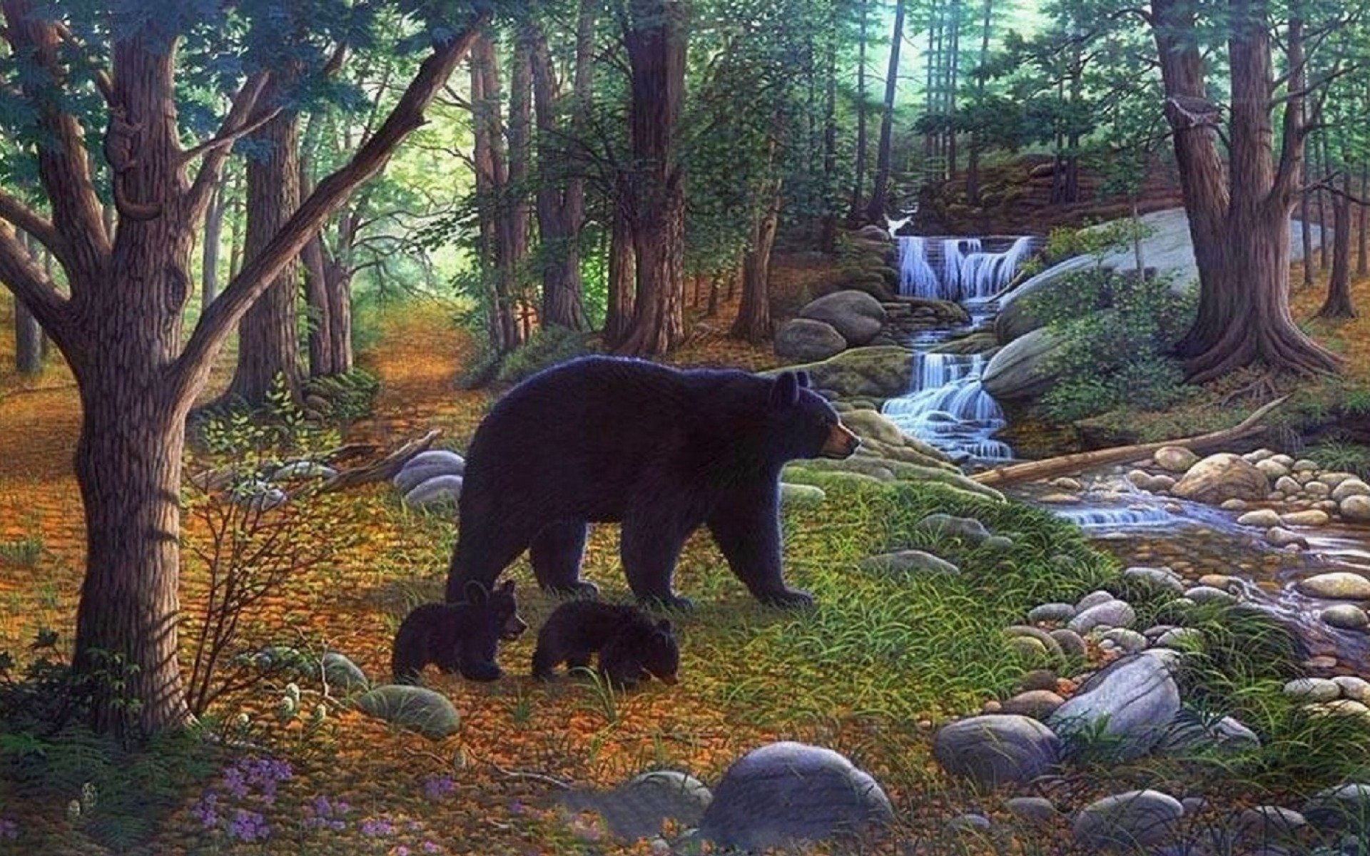 Живопись медведь в лесу
