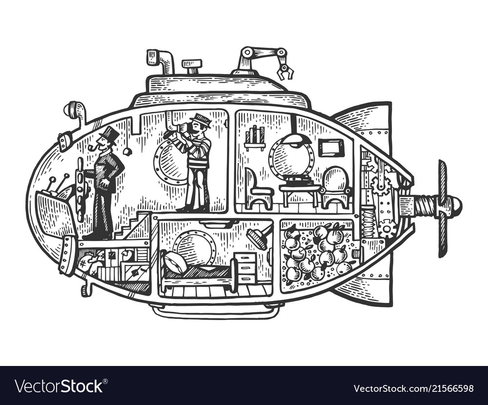 Подводная лодка гравюра