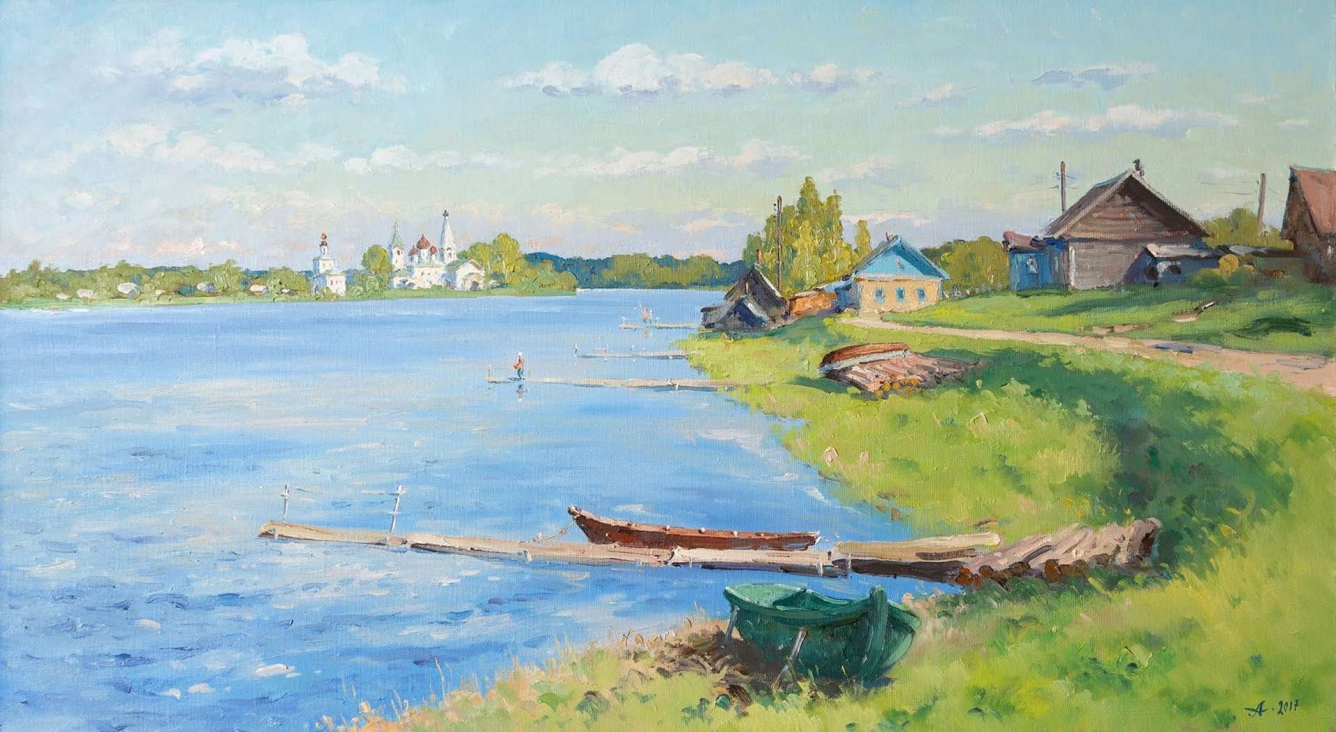 Александр Александровский художник картина пруд лодки