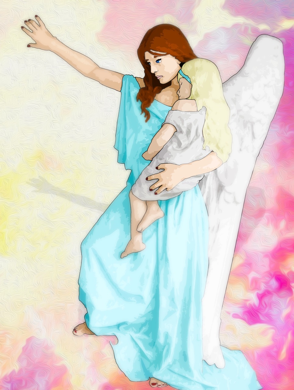 Мама ангел с ребенком на руках