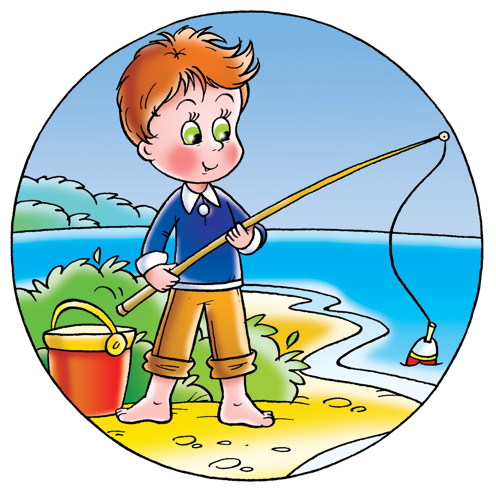 Мальчик ловит рыбу