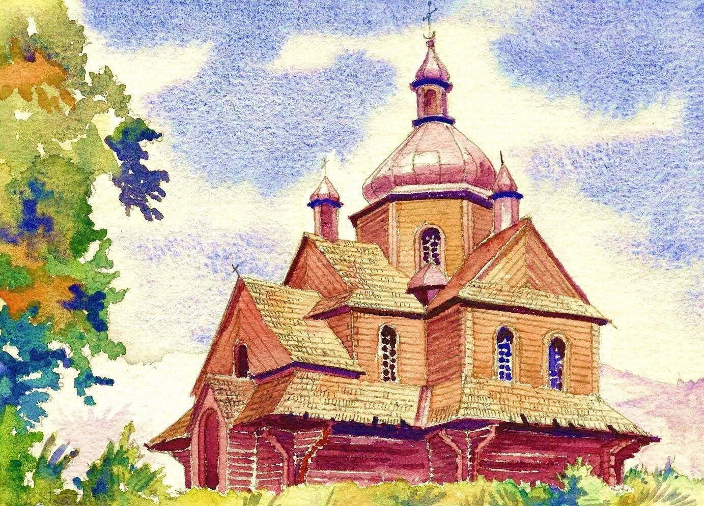 Церковь цветными карандашами