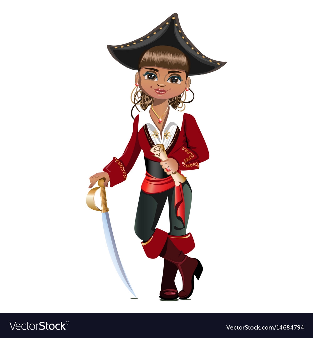 Пират девочка на белом фоне