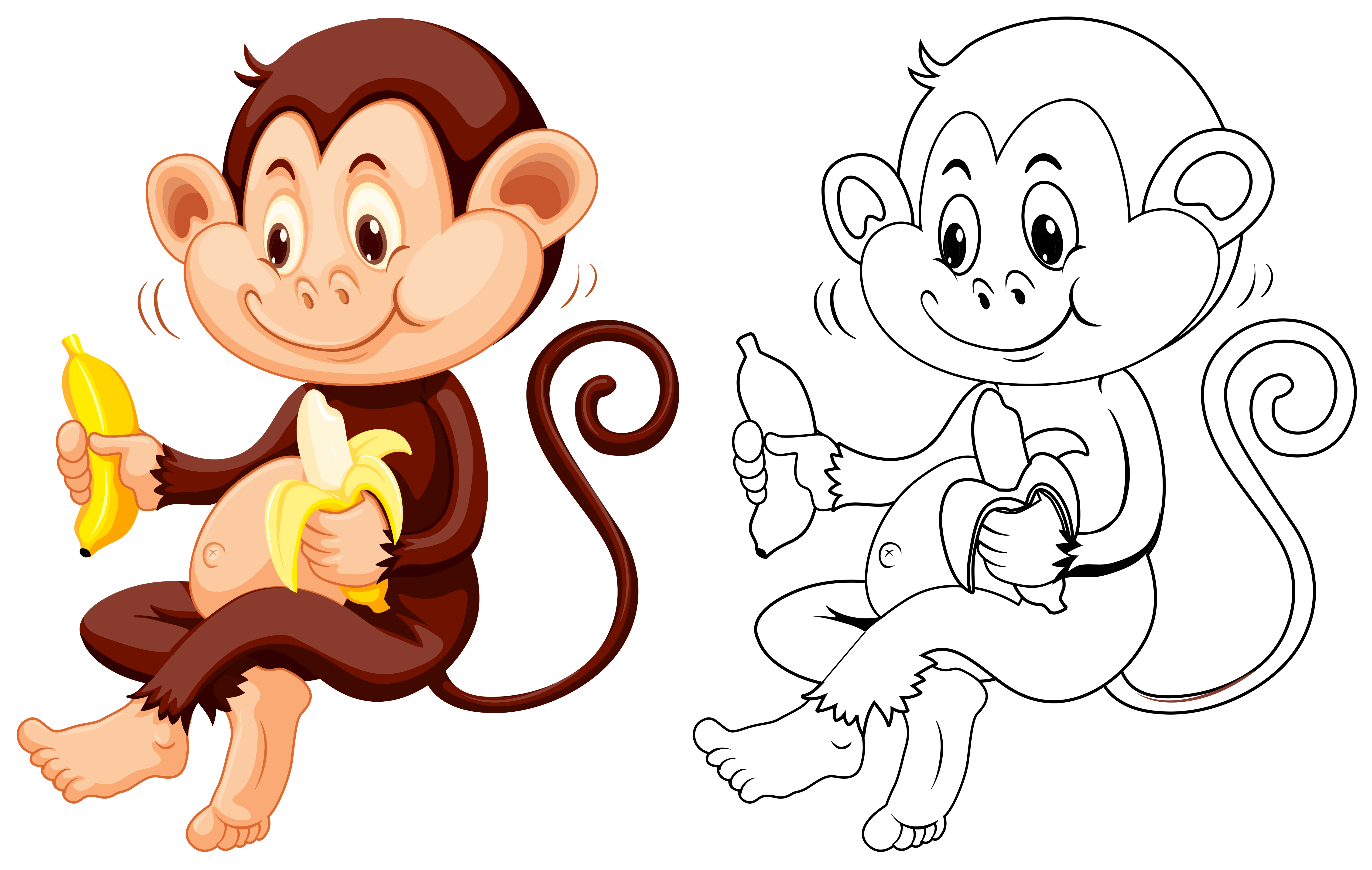 Иллюстрация обезьянка ест банан