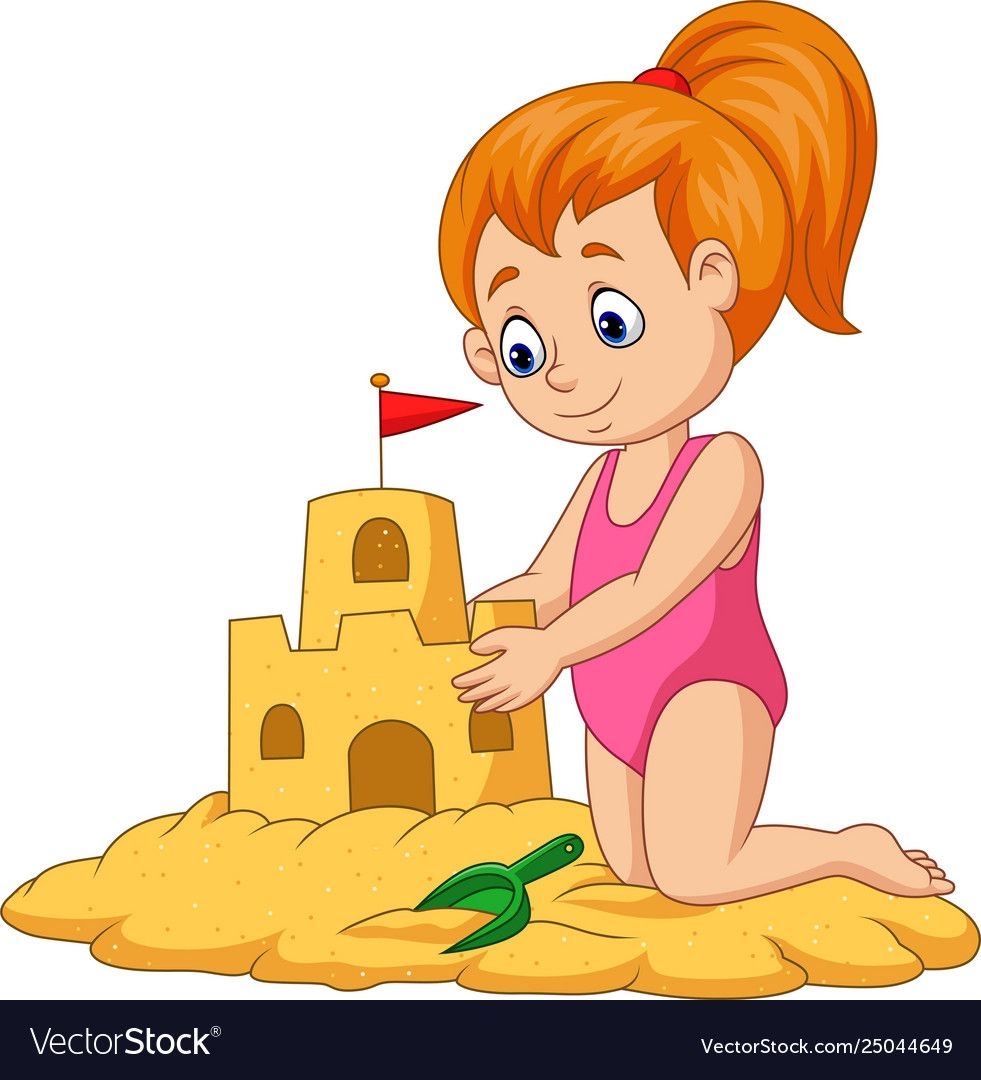 Девочка строит песочный замок