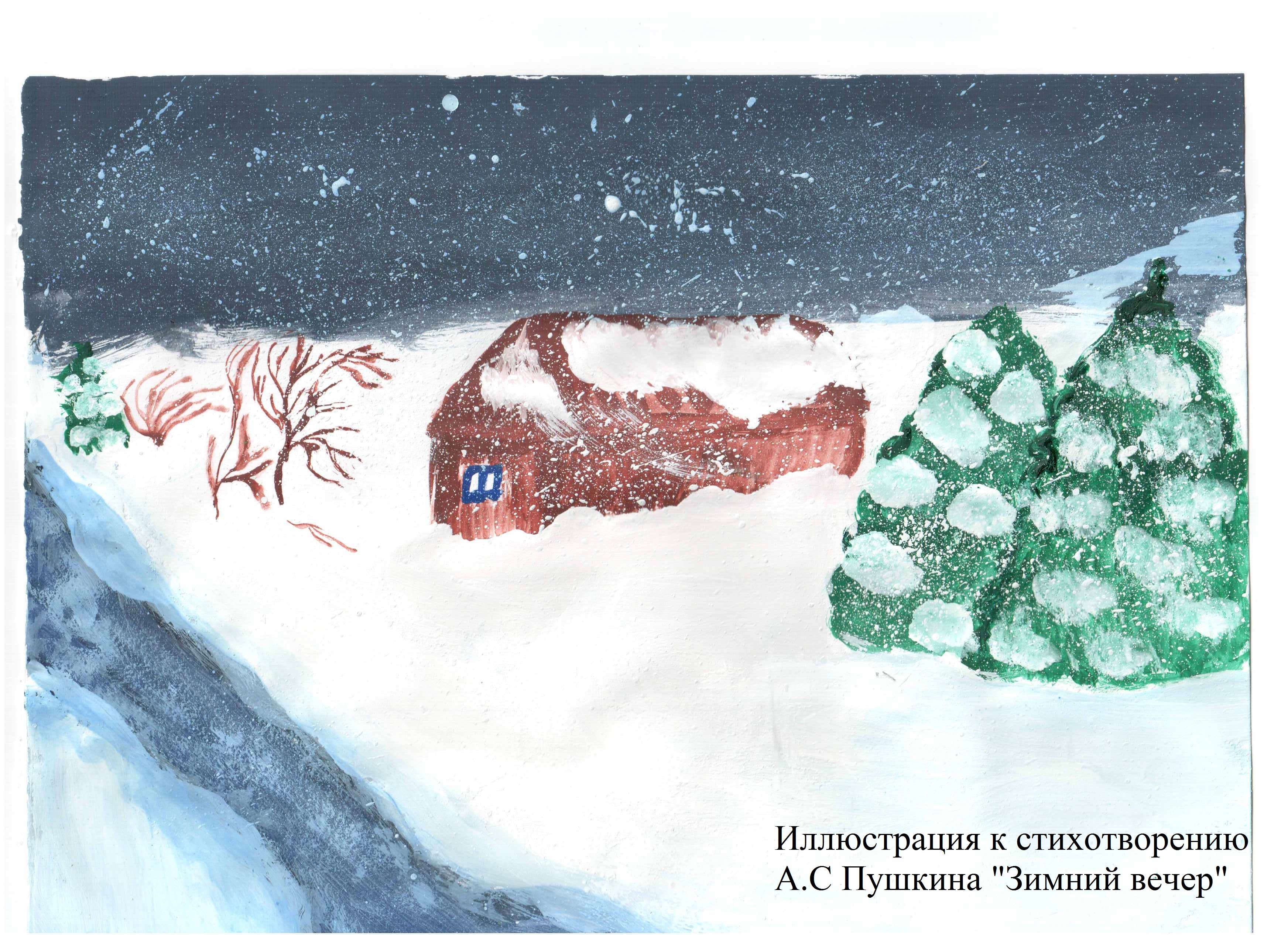 Нарисовать иллюстрацию к стихотворению зимний вечер Пушкина