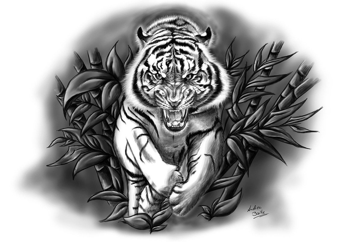 Эскизы тигров для тату