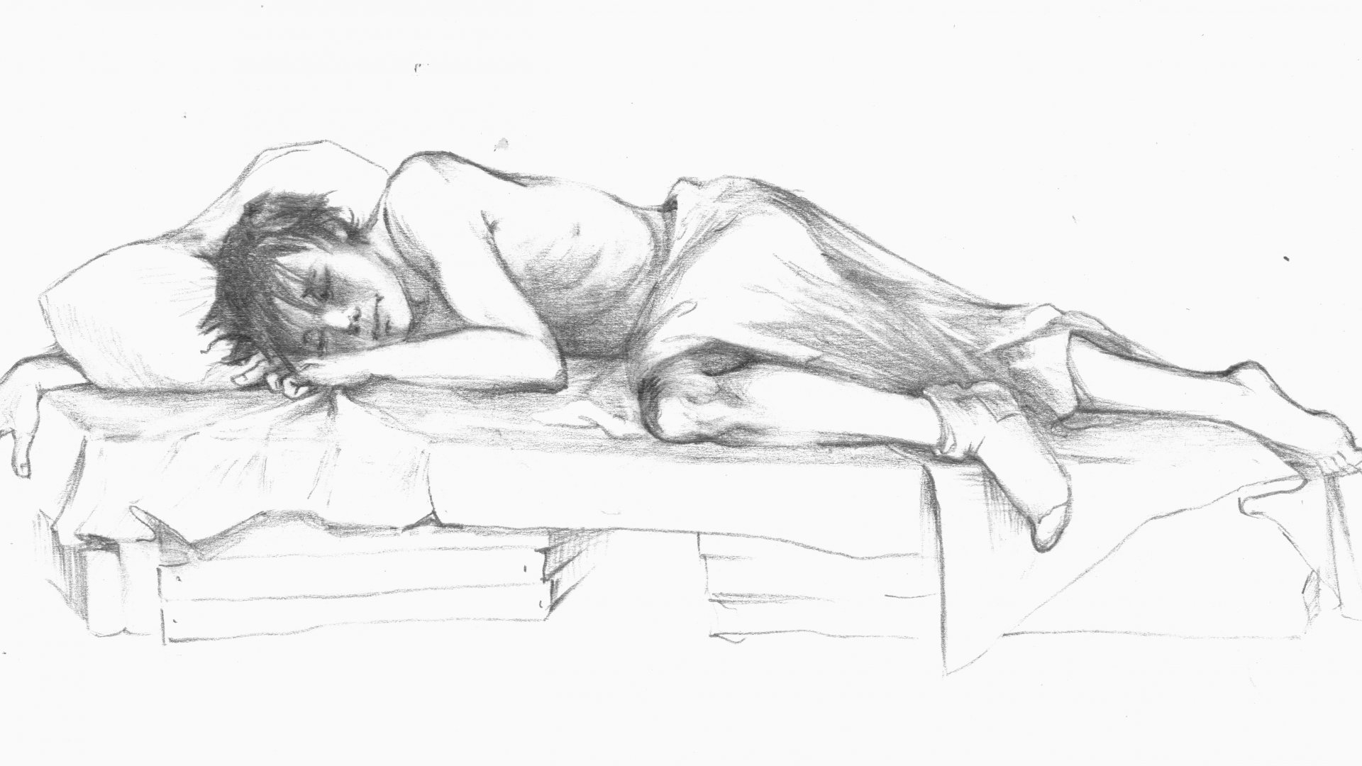 Человек лежит на кровати рисунок