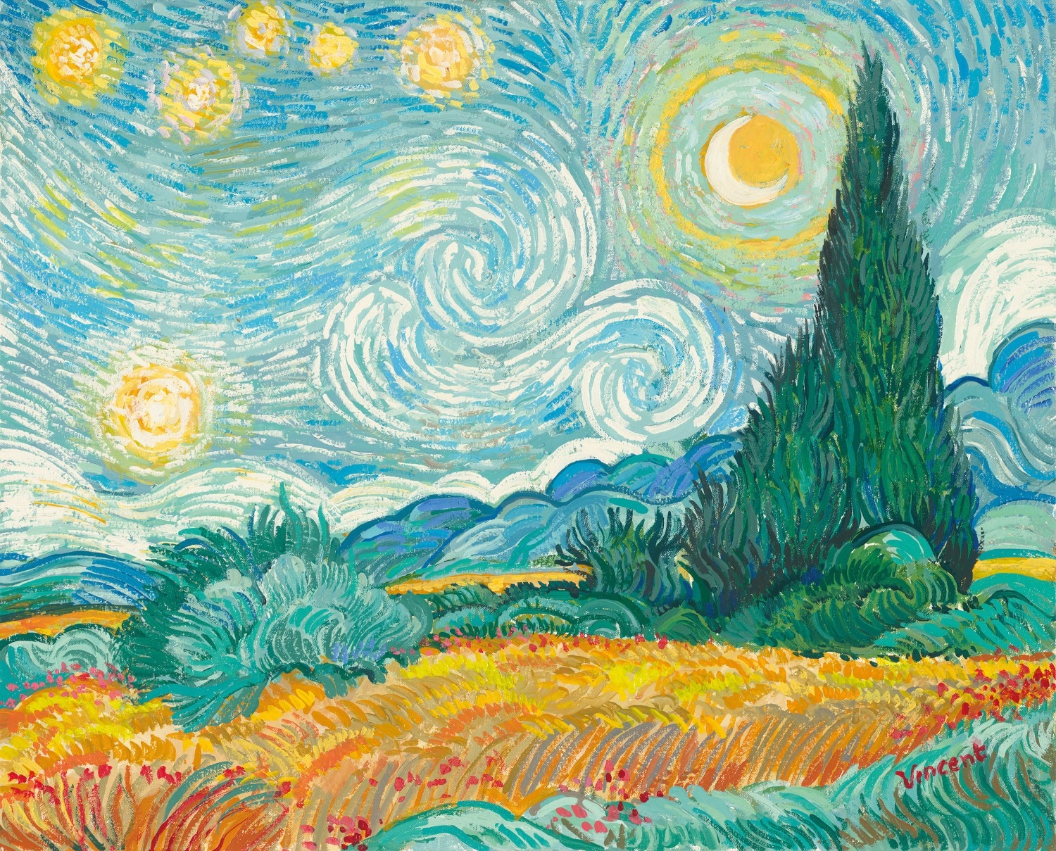 Звездная ночь Ван Гог стиль рисования