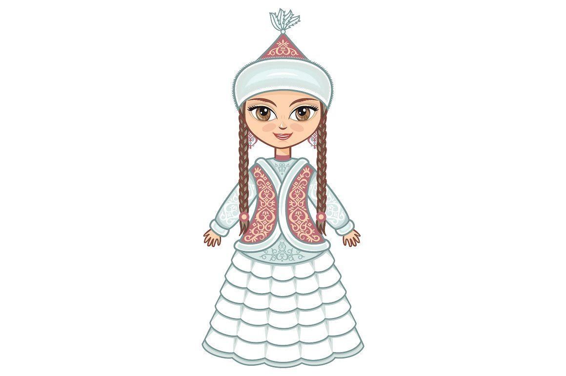 Казахская девушка в национальном костюме рисунок