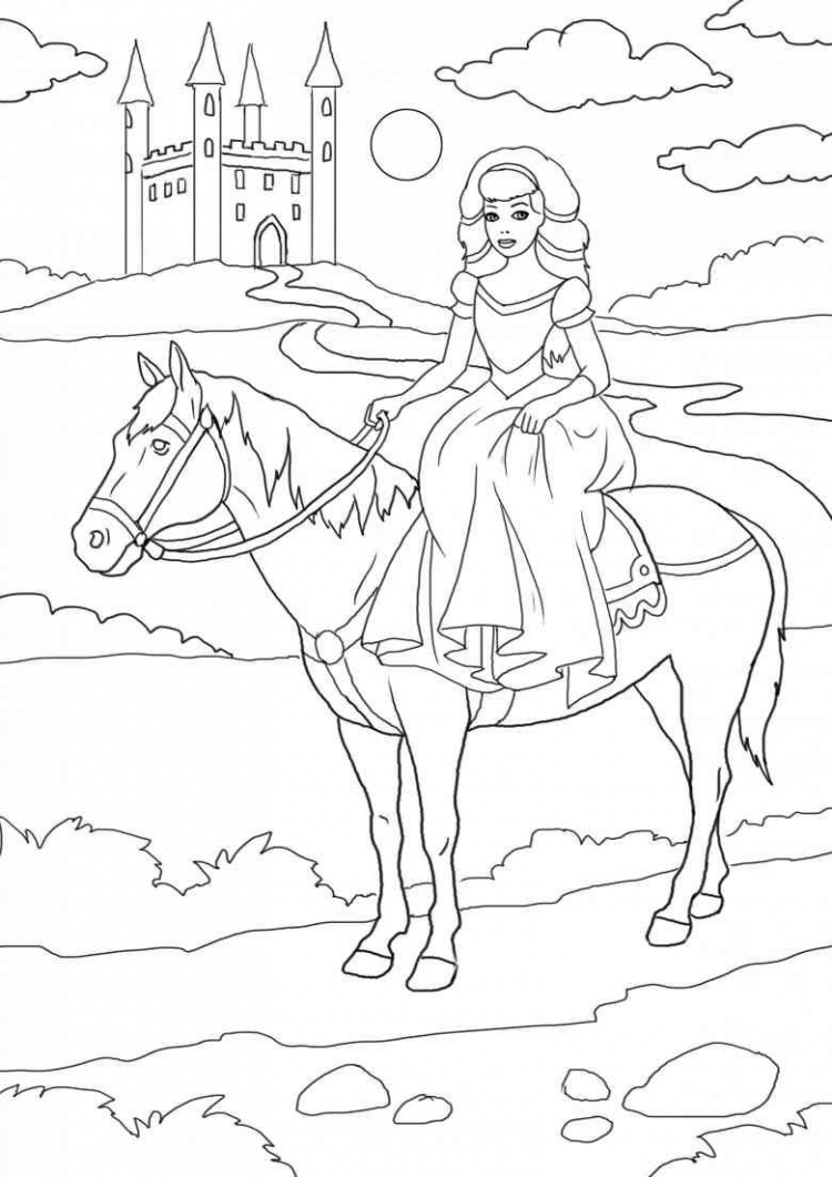 Принцесса с лошадкой раскраска