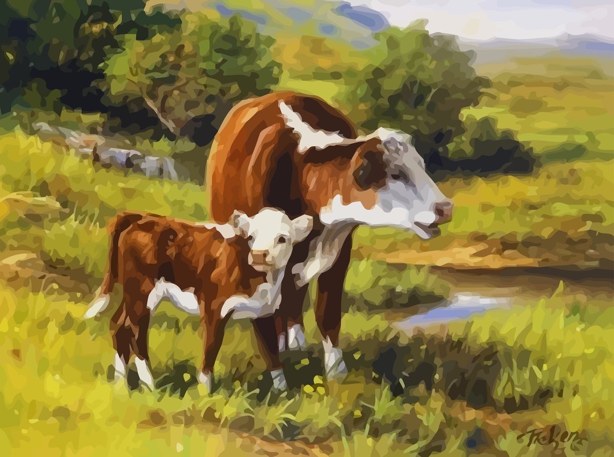 Картина корова с теленком