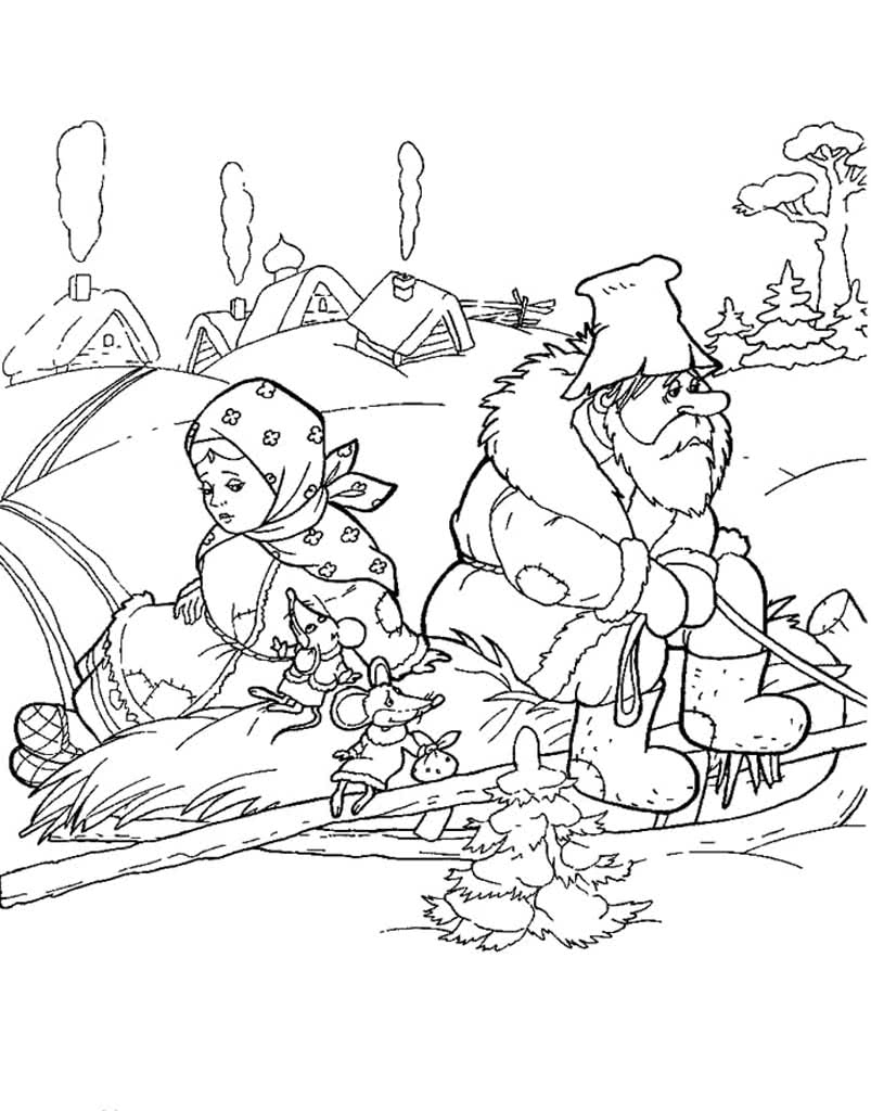 Раскраски к сказке Морозко русская народная сказка
