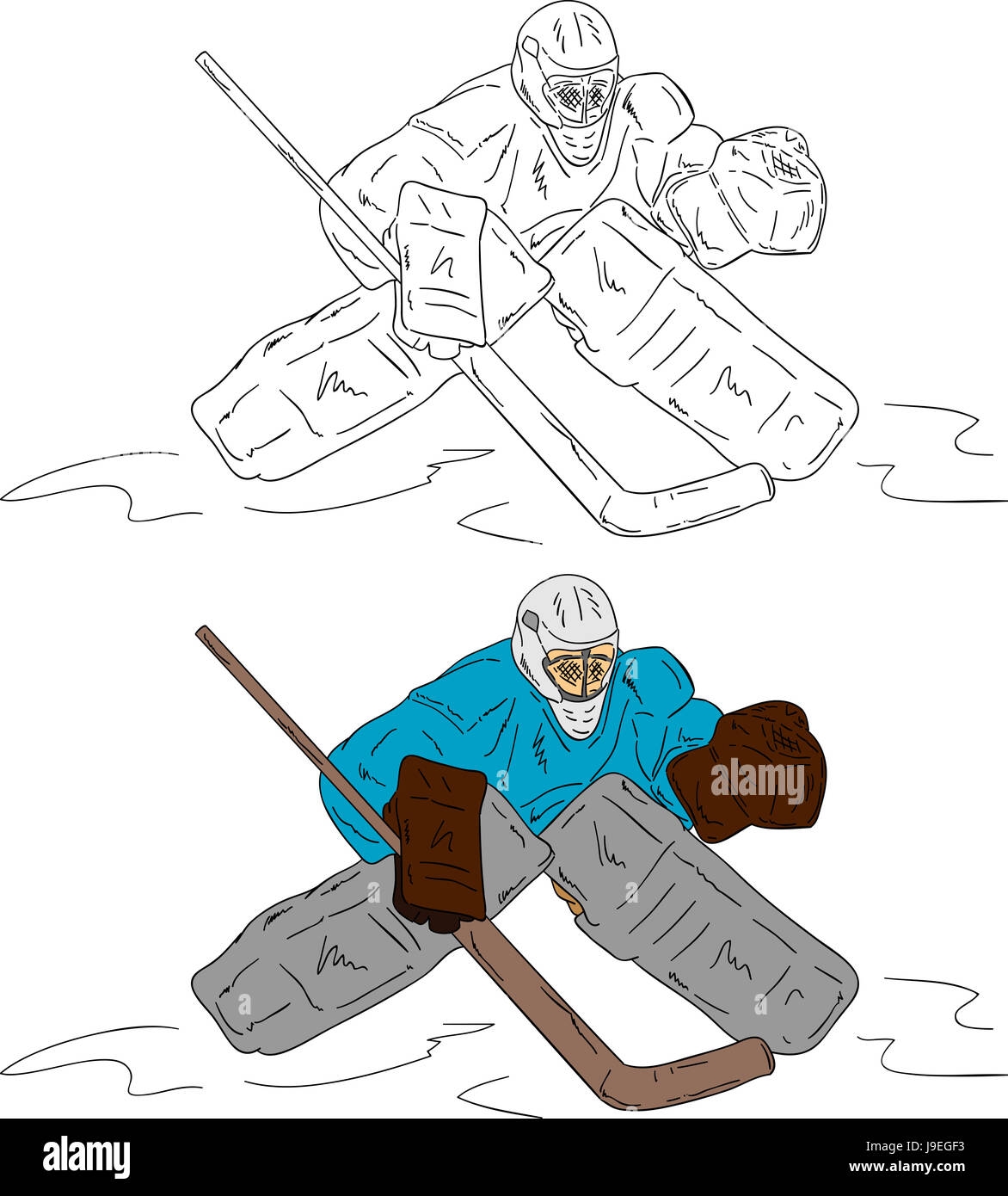 Поэтапное рисование хоккеиста вратаря