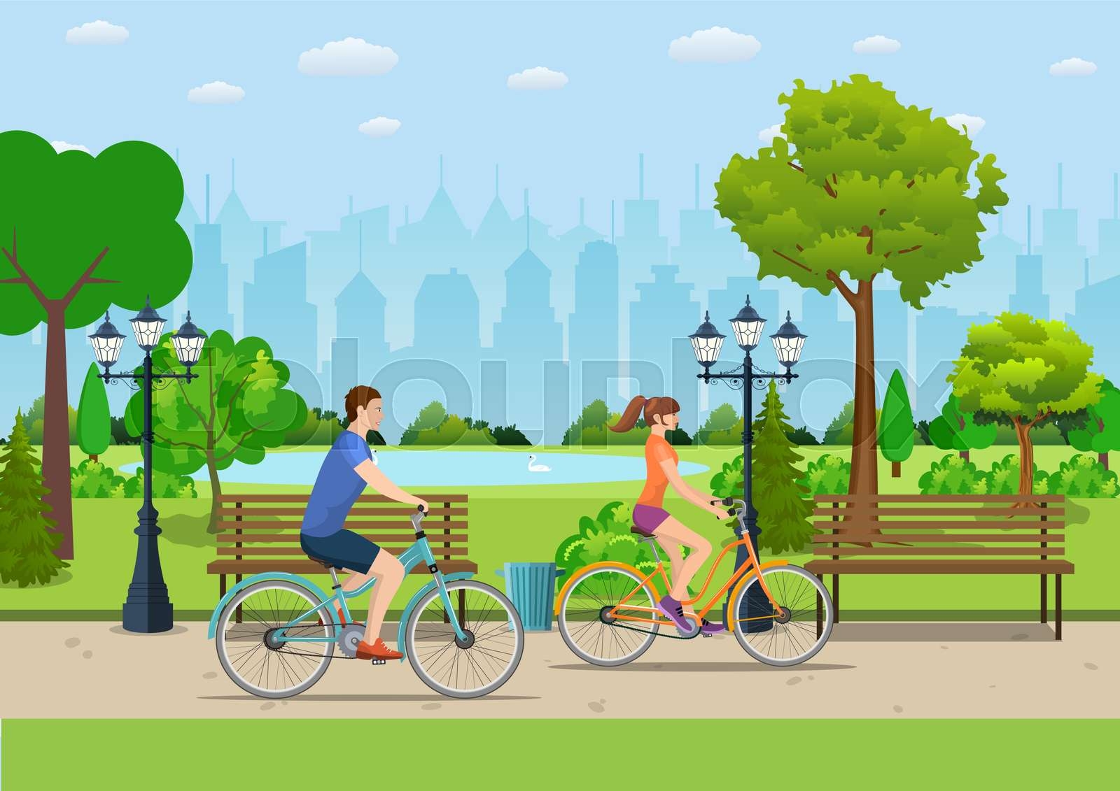 Велосипедист в парке рисунок